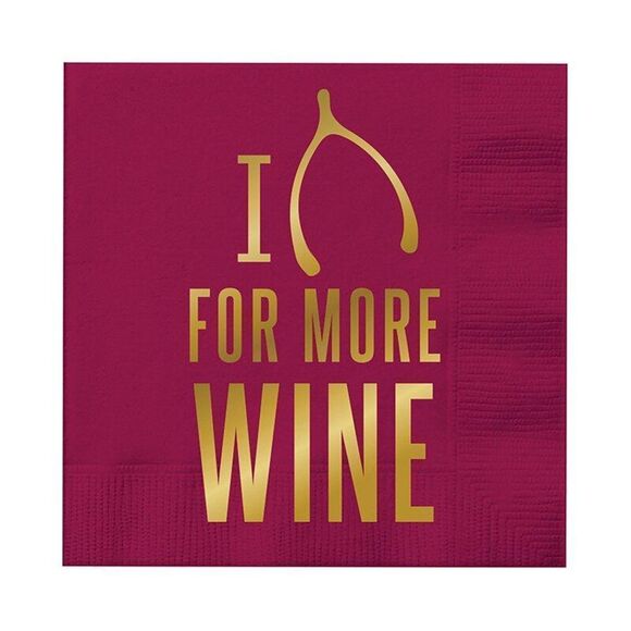 NEW I Wish For More Wine Foil Party/Beverage/Cocktail Napkins | 5" square - Picture 1 of 4